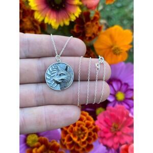 Sterling Silver Fox and Fern Necklace, Silver Fox and Fern Charm Necklace
